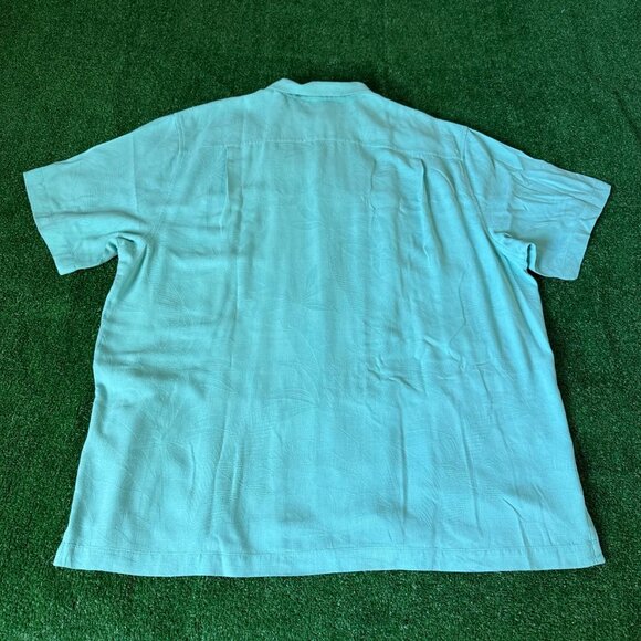 Tommy Bahama Short Sleeve Floral Textured Woven Silk Solid Green Shirt Size XL - Picture 12 of 16